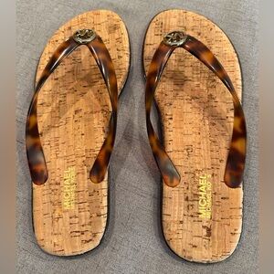 Michael Kors Tortoiseshell Cork-Style Logo Thong Sandals